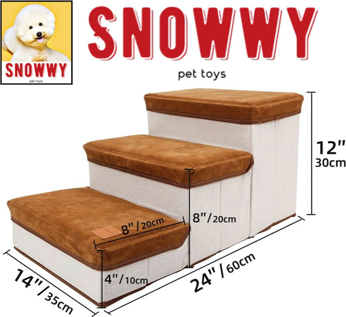 SNOWWY - Hondentrap Met Opslagruimte - Honden Loopplank Met Handige Opslagvakje - Hondenloopplanken - Inklapbaar - Huisdier Opstap - Hondentrapje - Bruin 8 SNOWWY - Hondentrap Met Opslagruimte - Honden Loopplank Met Handige Opslagvakje - Hondenloopplanken - Inklapbaar - Huisdier Opstap - Hondentrapje - Bruin - Afbeelding 6