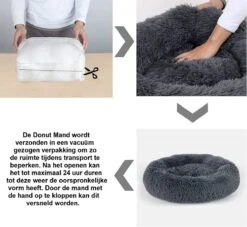 Hondenmand Donut – 60 Cm - Honden Mand – Pluche – Fluffy – Extra Zacht - Hondenkussen – Kattenkussen – Bed - Wasbaar Met Rits – Hondenmanden – Rond – Bank – Grijs - Qwality -Huisdier Benodigdheden 1200x1104 1
