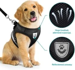 Hondentuig, Hondenharnas Met Hondenriem – Reflecterend - Zwart – Maat L (borst 40-45 Cm) -Huisdier Benodigdheden 1200x1113 2