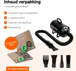 Captain Pup's Professionele Hondenföhn Met 4 Opzetstukken - Bijgeleverde Hondenborstel - Waterblazer Voor Honden - Zwart -Huisdier Benodigdheden 1200x1116