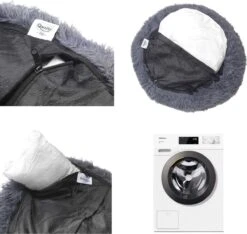 Hondenmand Donut – 70 Cm - Honden Mand – Pluche – Fluffy – Extra Zacht - Kattenmand - Hondenkussen – Kattenkussen – Bed - Wasbaar Met Rits – Hondenmanden – Rond – Bank – Grijs - Qwality -Huisdier Benodigdheden 1200x1139 1