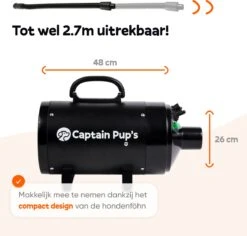Captain Pup's Professionele Hondenföhn Met 4 Opzetstukken - Bijgeleverde Hondenborstel - Waterblazer Voor Honden - Zwart -Huisdier Benodigdheden 1200x1145