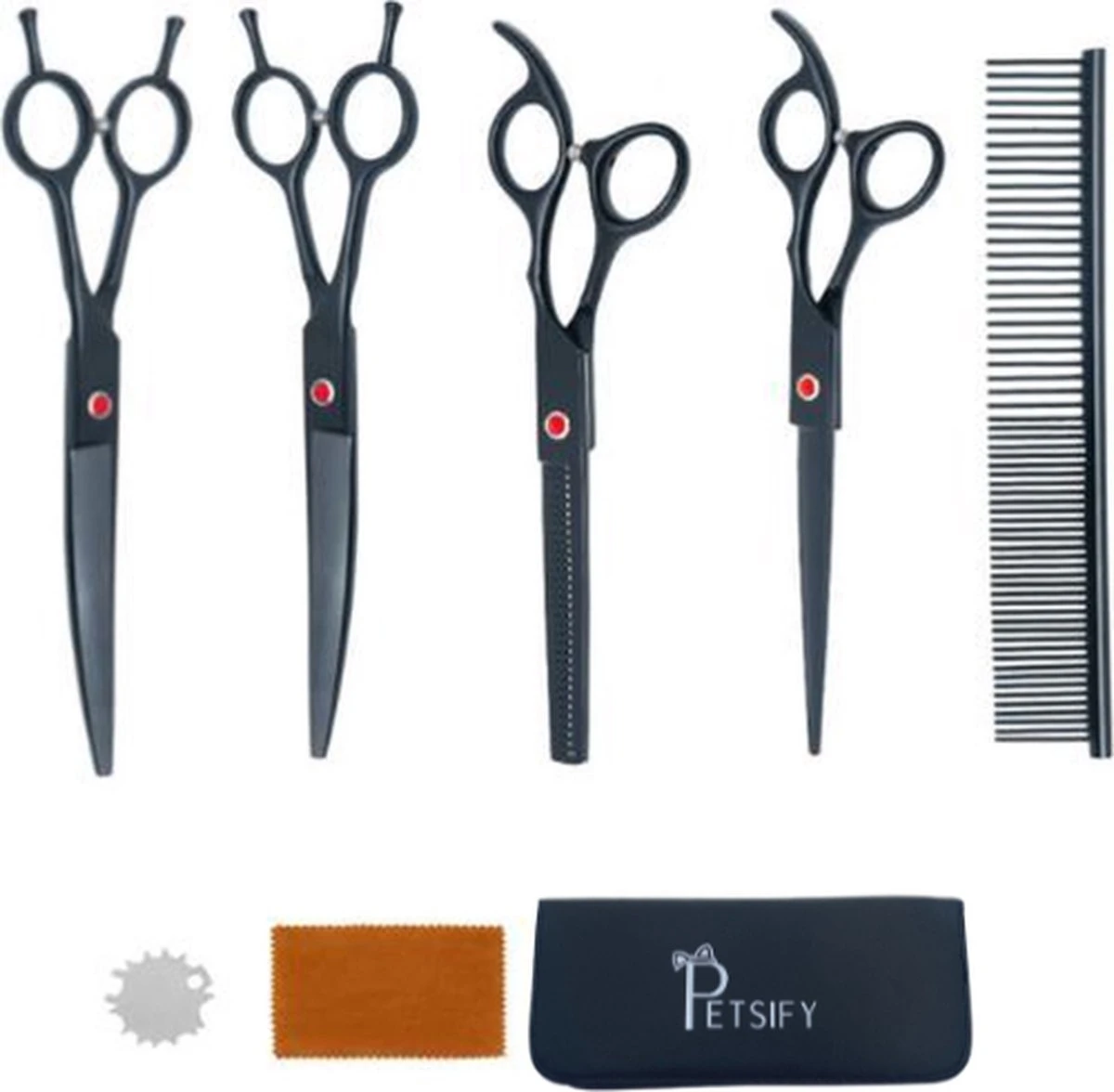 Petsify - Professionele 8-delige Huisdier Knipset - Effileerschaar Hond - Kam Hond - Schaar Hond - Katten Kam - Hondenschaar - Trimschaar Voor Honden - Kapperset - Zwart 2 Petsify - Professionele 8-delige Huisdier Knipset - Effileerschaar Hond - Kam Hond - Schaar Hond - Katten Kam - Hondenschaar - Trimschaar Voor Honden - Kapperset - Zwart