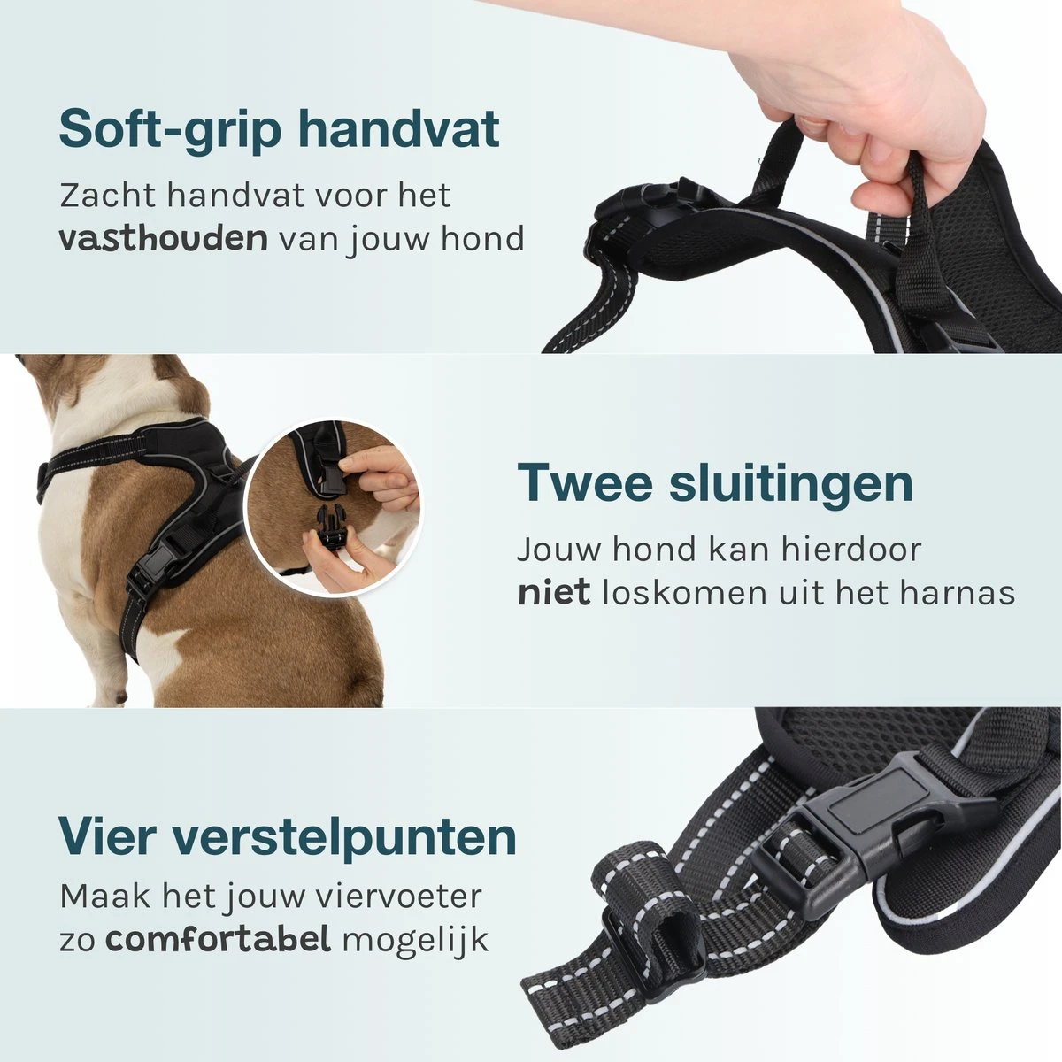 Hondentuigje Medium – Hondenharnas - Anti Trek Tuig Hond – Y Tuig – Reflecterend – Zwart – Maat M 4 Hondentuigje Medium – Hondenharnas - Anti Trek Tuig Hond – Y Tuig – Reflecterend – Zwart – Maat M - Afbeelding 2