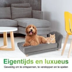 Maxxpro Katten- En Hondenbank - Grijs - Verhoogd Met Houten Poten - Fluweel Materiaal - 90 X 44 X 34 Cm - Huisdieren Tot 80 KG -Huisdier Benodigdheden 1200x1200 728