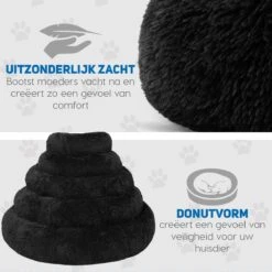 Pawzle Hondenmand - Donut Hondenkussen - Kattenmand - Bed Voor Honden & Katten - Wasbaar - 120cm - Zwart -Huisdier Benodigdheden 1200x1200 776