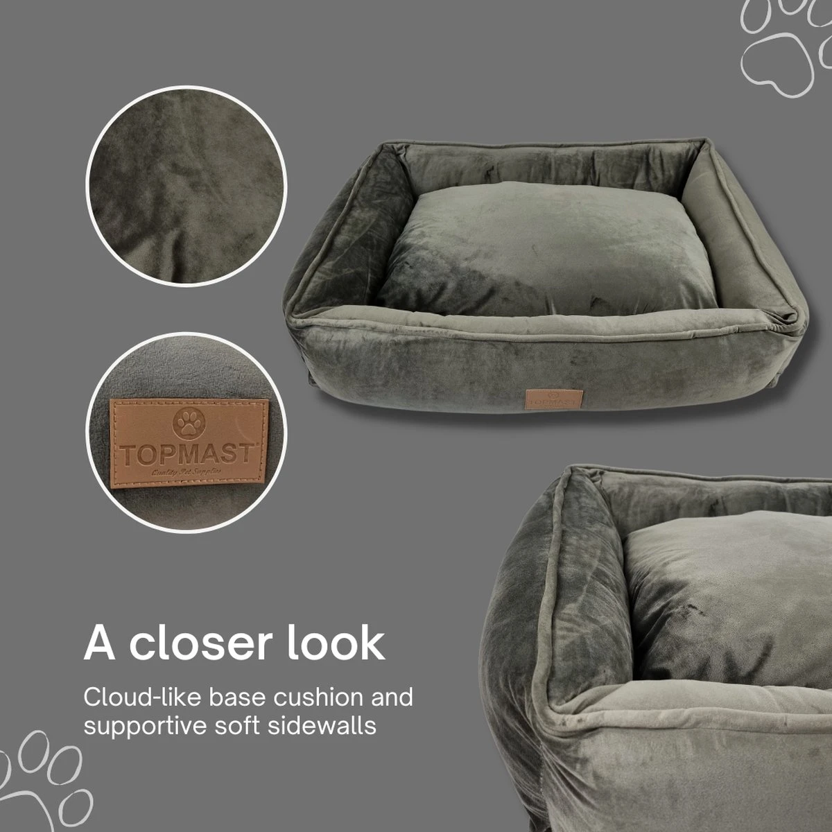 Topmast Soft Velours - Hondenmand - 75 X 58 Cm - L - Grijs - Hondenbed - Hondenkussen - Luxe Hondenmanden - Machinewasbaar Binnenkussen 6 Topmast Soft Velours - Hondenmand - 75 X 58 Cm - L - Grijs - Hondenbed - Hondenkussen - Luxe Hondenmanden - Machinewasbaar Binnenkussen - Afbeelding 4