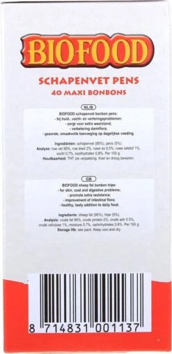 Biofood BF Petfood Schapenvet Bonbons Pens 40 Stuks -Huisdier Benodigdheden 586x1200