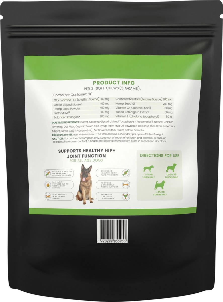 Dog Optimal Gewricht Supplement 90 Stuks - Mobility - Glucosamine Hond - Artrose - Heupdysplasie - Gewrichten - Hondensnacks - Hondenkoekjes - Hondensupplementen - Honden - Puppy - Hondenvoeding - Mankheid - HD - ED 9 Dog Optimal Gewricht Supplement 90 Stuks - Mobility - Glucosamine Hond - Artrose - Heupdysplasie - Gewrichten - Hondensnacks - Hondenkoekjes - Hondensupplementen - Honden - Puppy - Hondenvoeding - Mankheid - HD - ED - Afbeelding 7