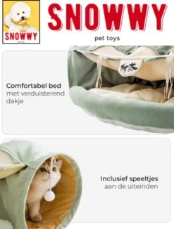 SNOWWY - Kattentunnel Met Kattenmand In één - Origineel En Uniek Design - Kattenhuis - Kattenhuis - Kat Kussen - Kattenbed - Matcha Groen -Huisdier Benodigdheden 910x1200