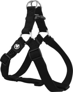 DDOXX Hondenharnas Nylon, Step-In, Verstelbaar, Uitbraakbestendig | Voor Kleine, Middelgrote & Grote Honden | Borstharnas Hond Kat Puppy Auto | Puppy Harnas Kat Harnas | Zwart, S